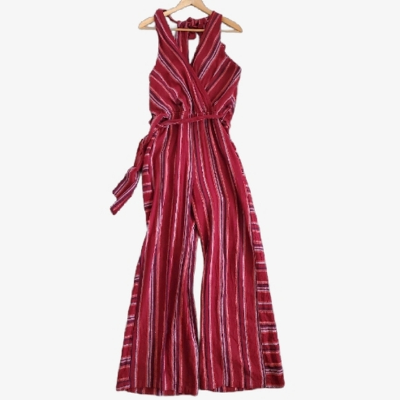 Indigo Rein Pants - 🌹🌺 Indigo Rein Red Maroon Striped Halter Linen Jumpsuit